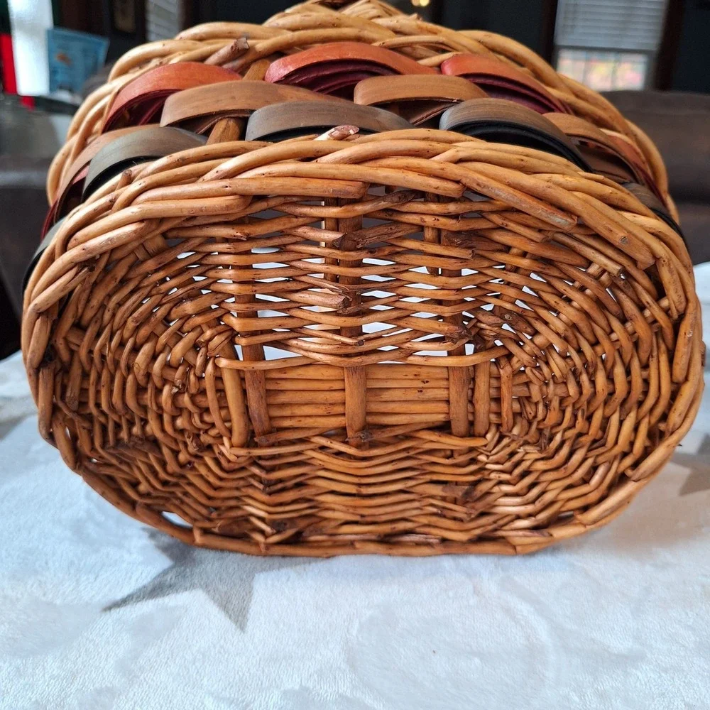 Vintage Multi-colored 7.5x10 inches Woven‎ Wicker Gathering Basket with Handle